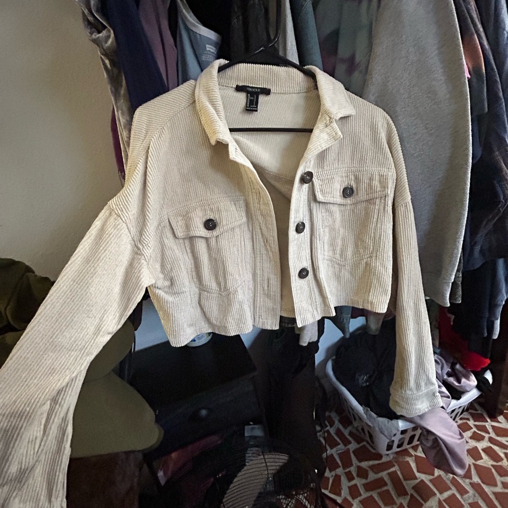 Forever 21 Cream Corduroy Utility Jacket
